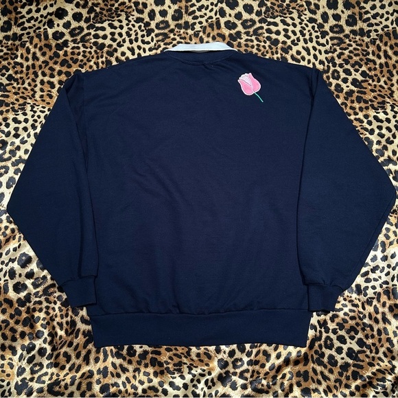 Vintage Jerzees Navy Spring Tulip Collared Sweatshirt - Picture 8 of 8
